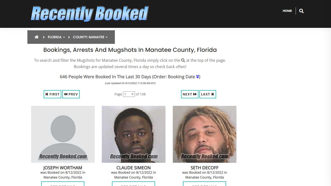 Recent bookings, Arrests, Mugshots in Manatee County, Florida